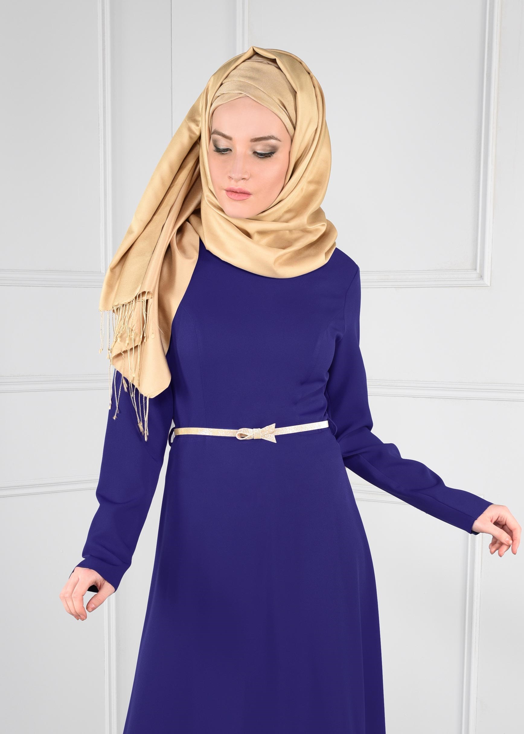 Tesettür giyim LACİVERT DÜZ TESETTÜR ABİYE ELBİSE 5374