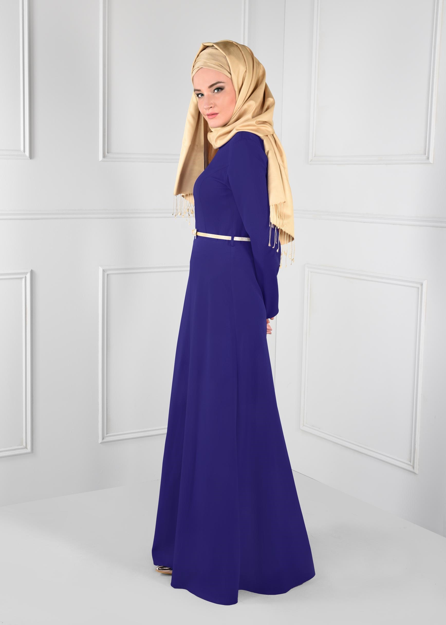 Tesettür giyim LACİVERT DÜZ TESETTÜR ABİYE ELBİSE 5374