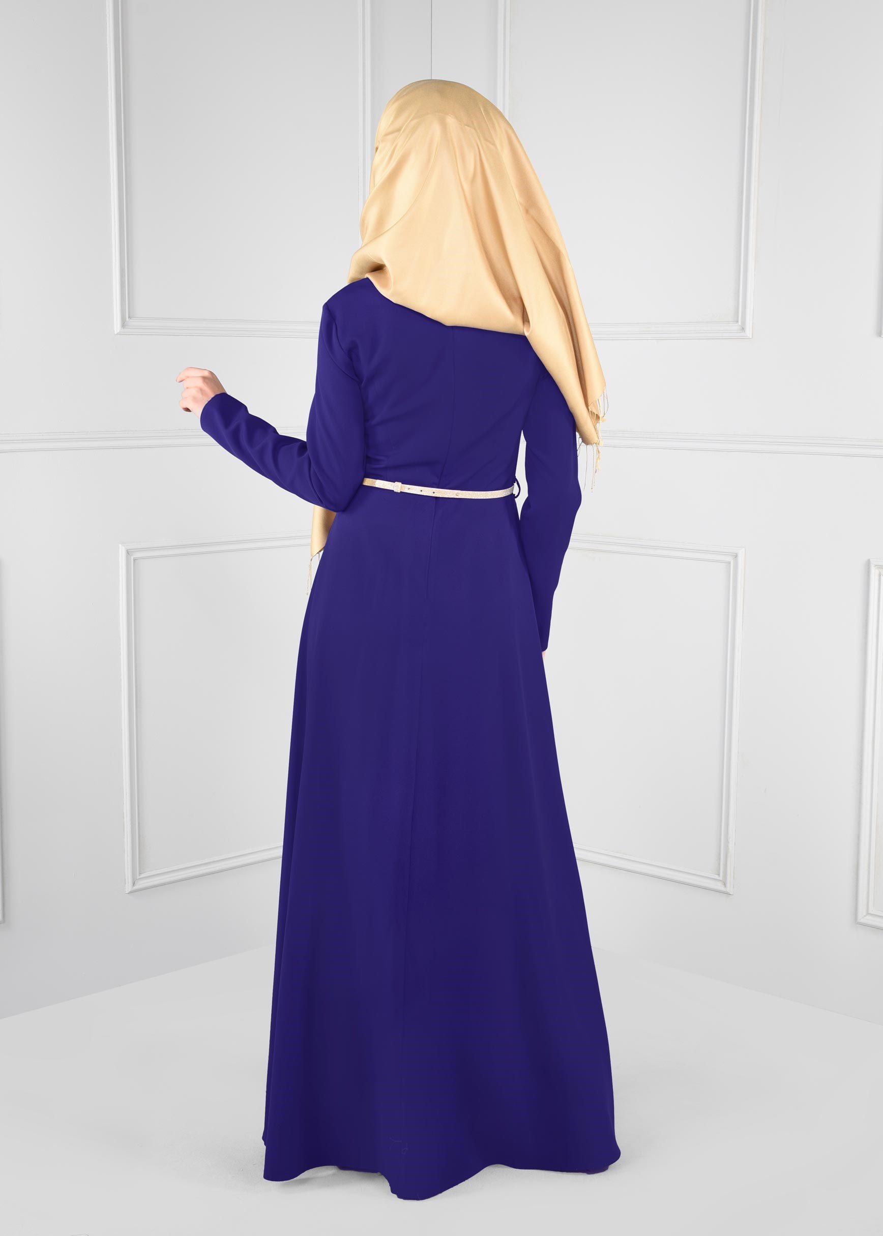 Tesettür giyim LACİVERT DÜZ TESETTÜR ABİYE ELBİSE 5374