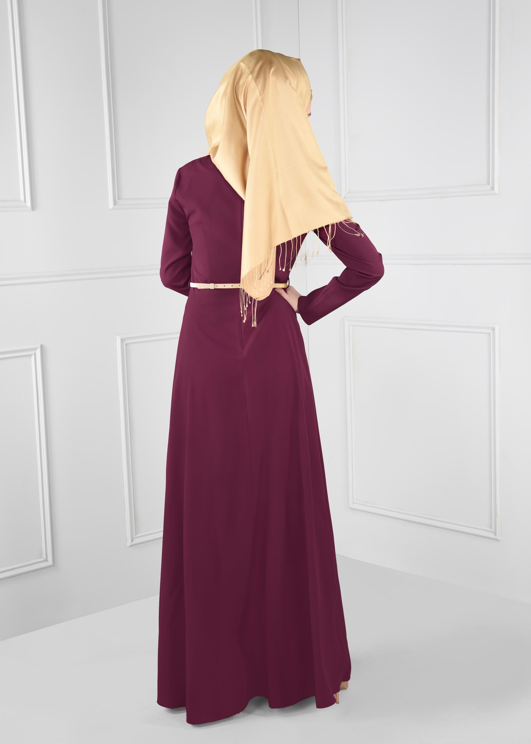 Tesettür giyim MOR DÜZ TESETTÜR ABİYE ELBİSE 5374