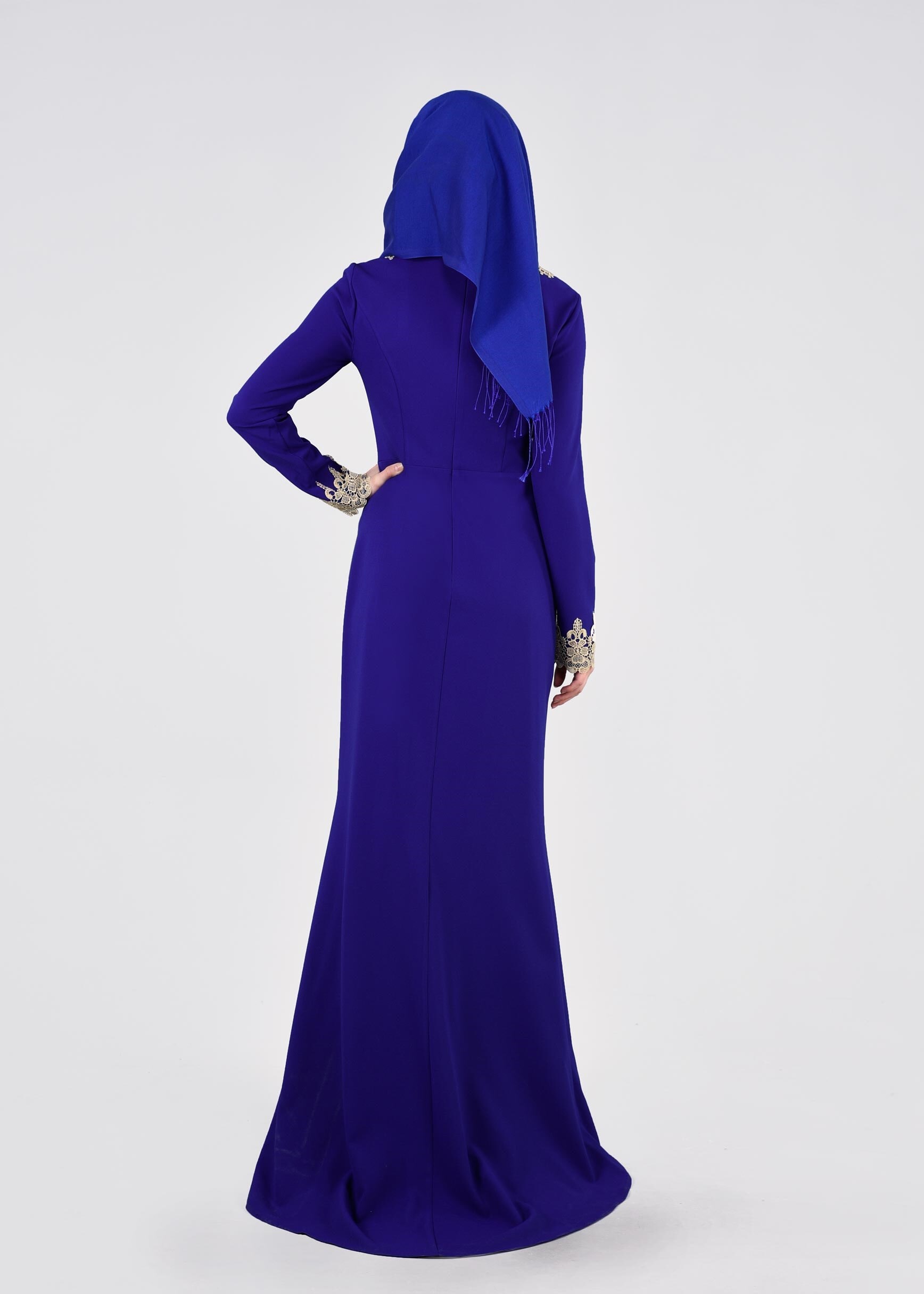 Tesettür giyim LACİVERT İŞLEMELİ ABİYE ELBİSE 5377