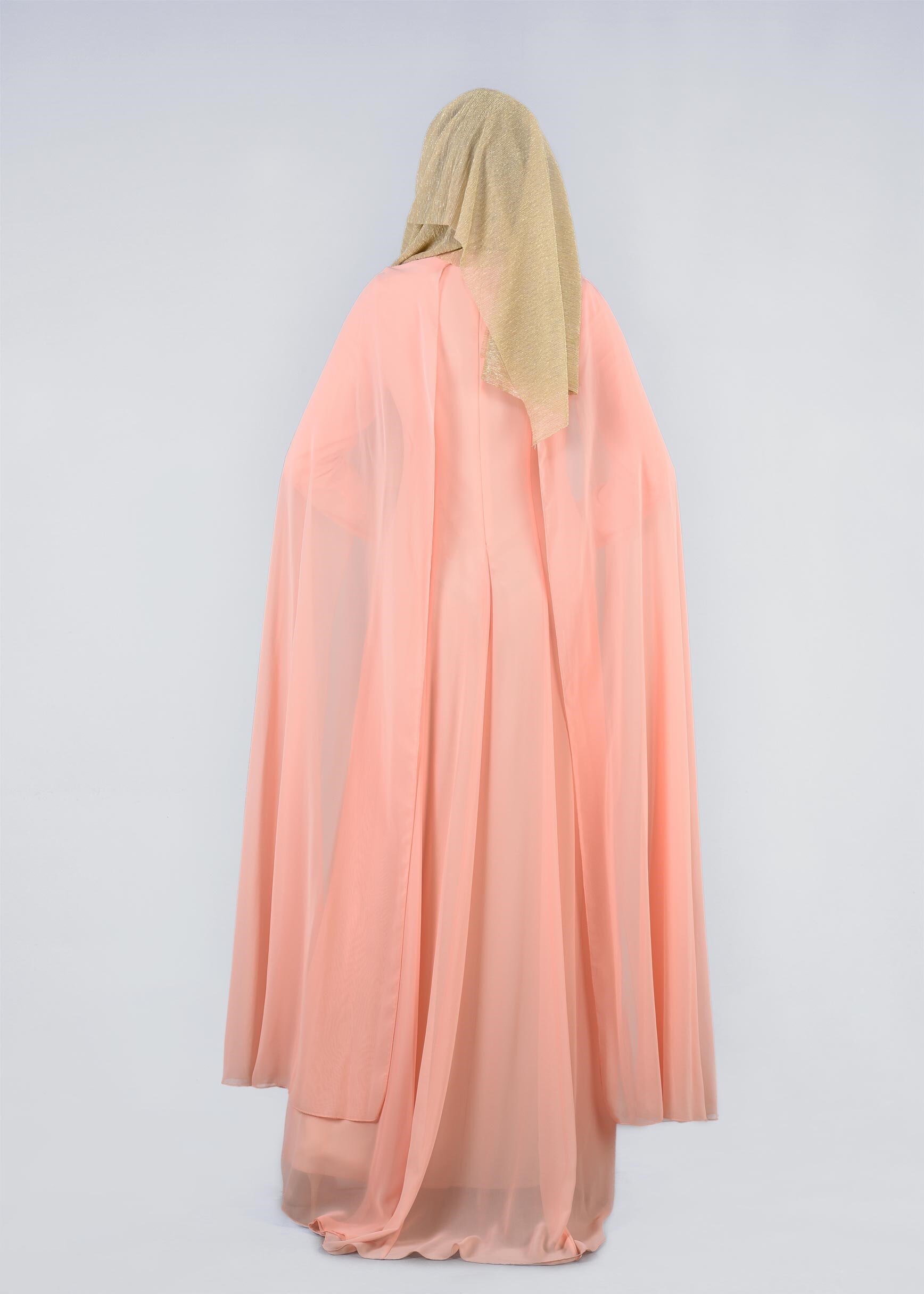 Tesettür giyim PUDRA İŞLEMELİ ŞİFON ABİYE ELBİSE 5380