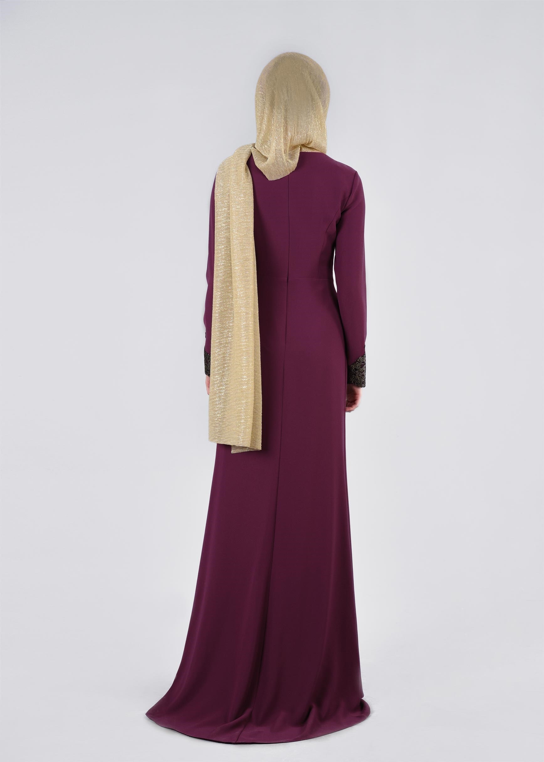 Tesettür giyim MÜRDÜM İŞLEME DETAYLI ABİYE ELBİSE 5393