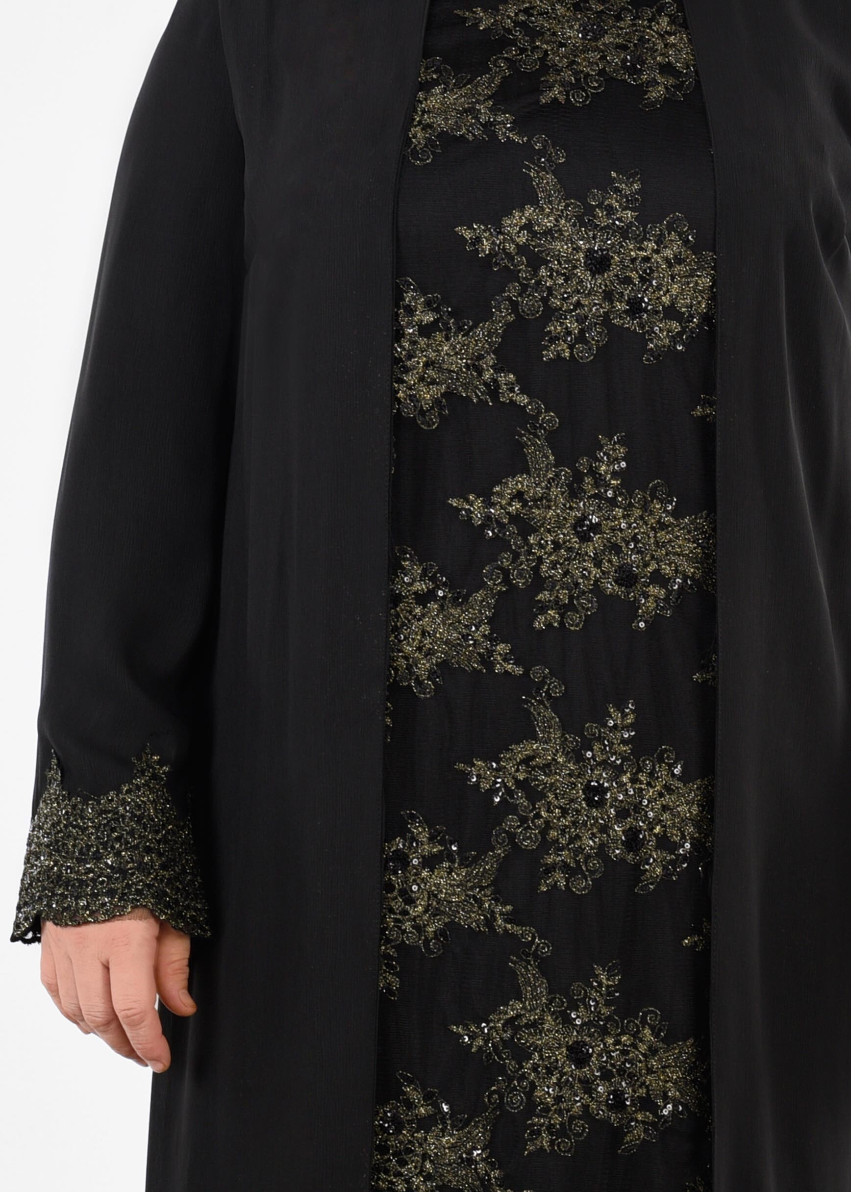 Tesettür giyim SİYAH ŞİFON ABİYE ELBİSE 5398