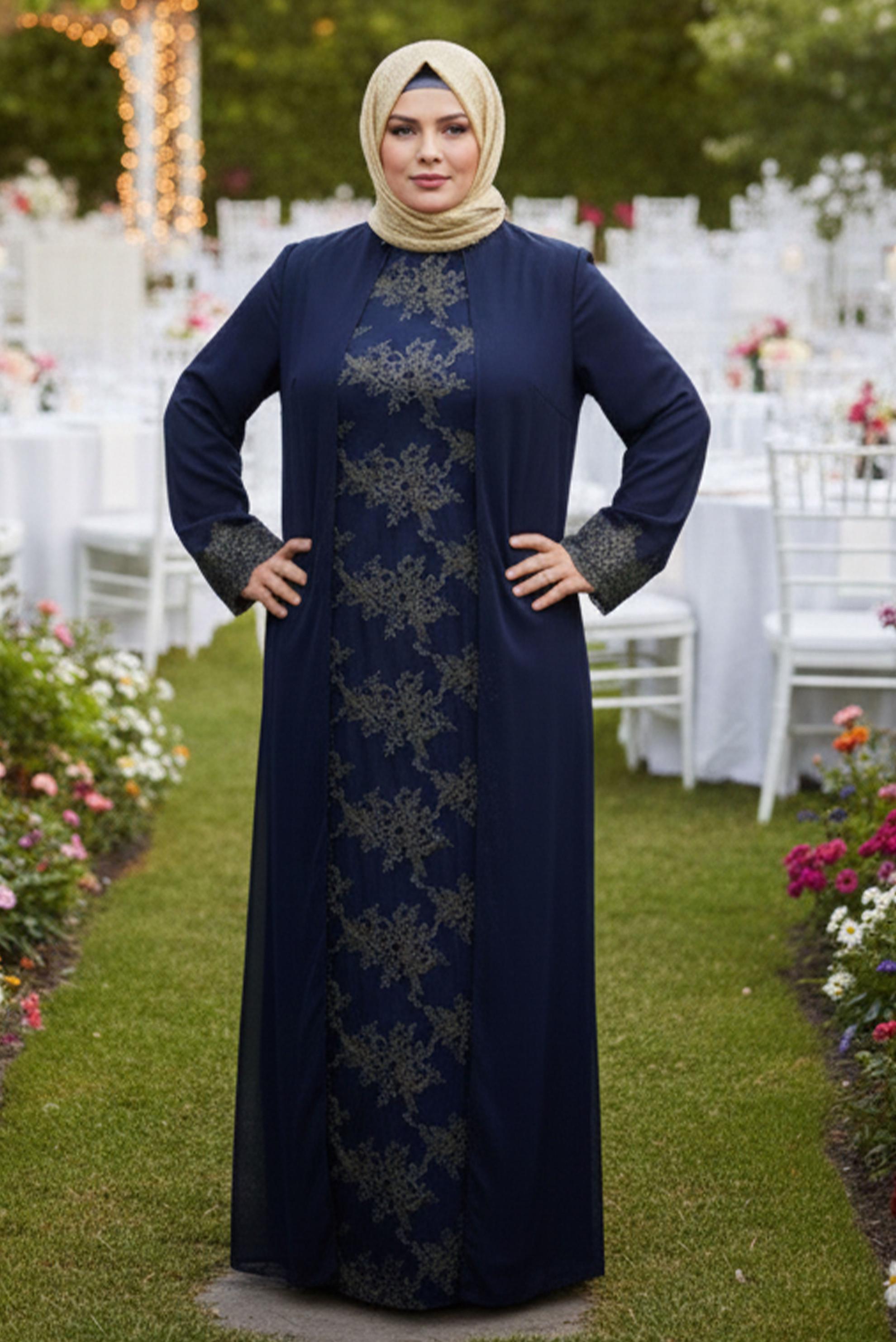 Tesettür giyim LACİVERT ŞİFON ABİYE ELBİSE 5398