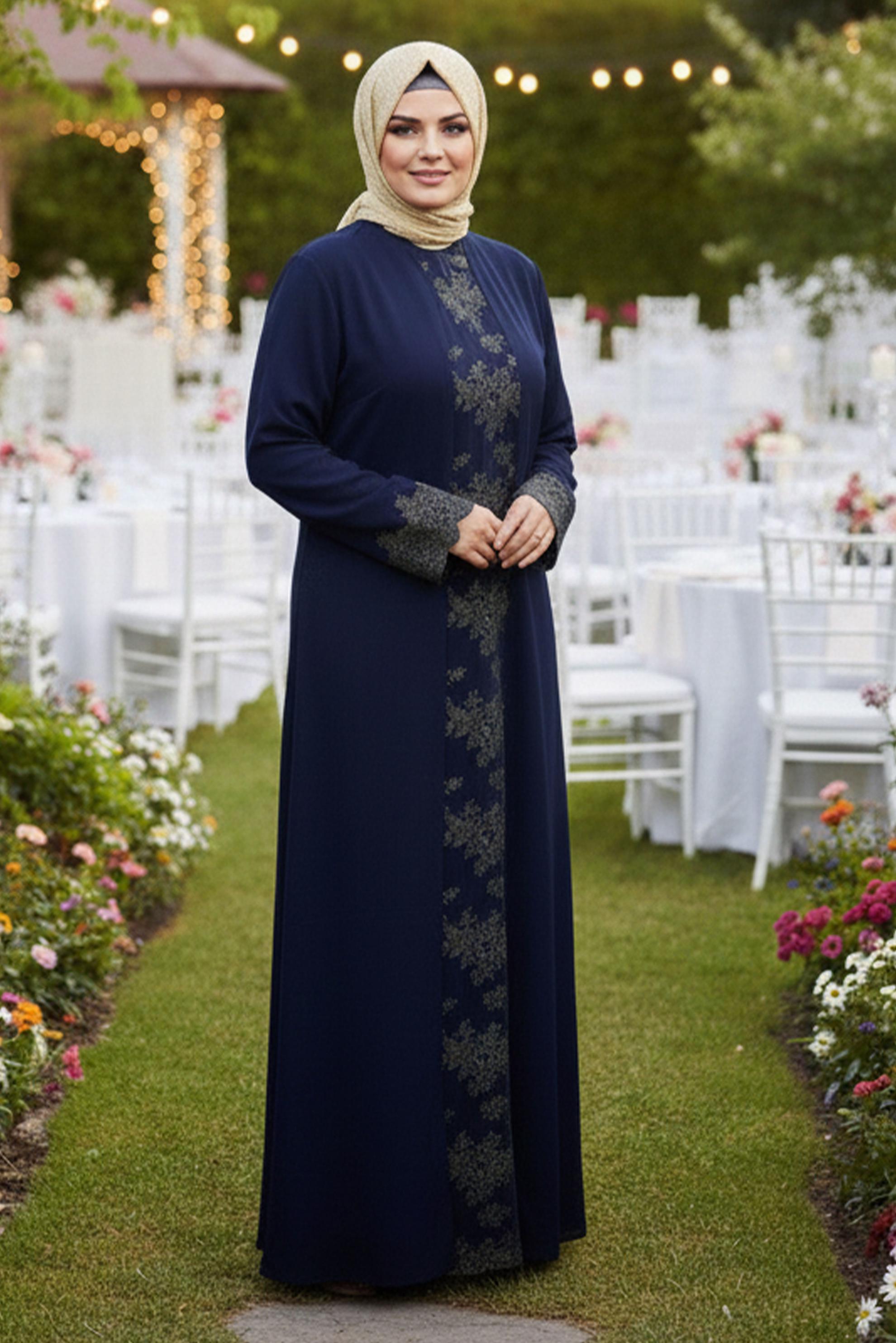 Tesettür giyim LACİVERT ŞİFON ABİYE ELBİSE 5398