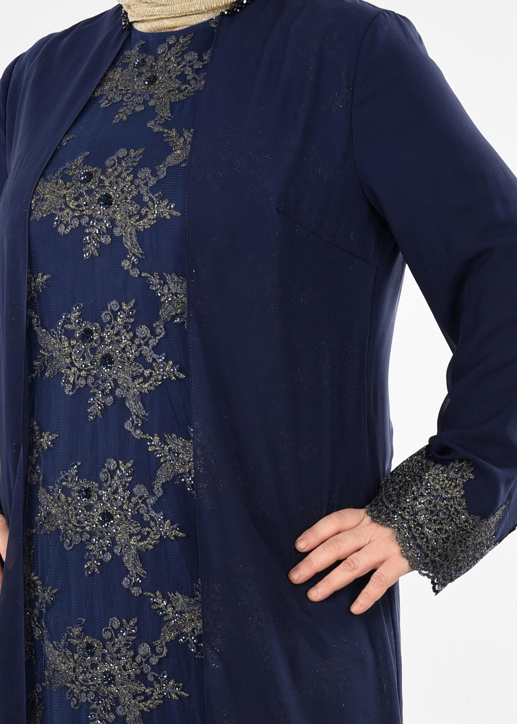 Tesettür giyim LACİVERT ŞİFON ABİYE ELBİSE 5398