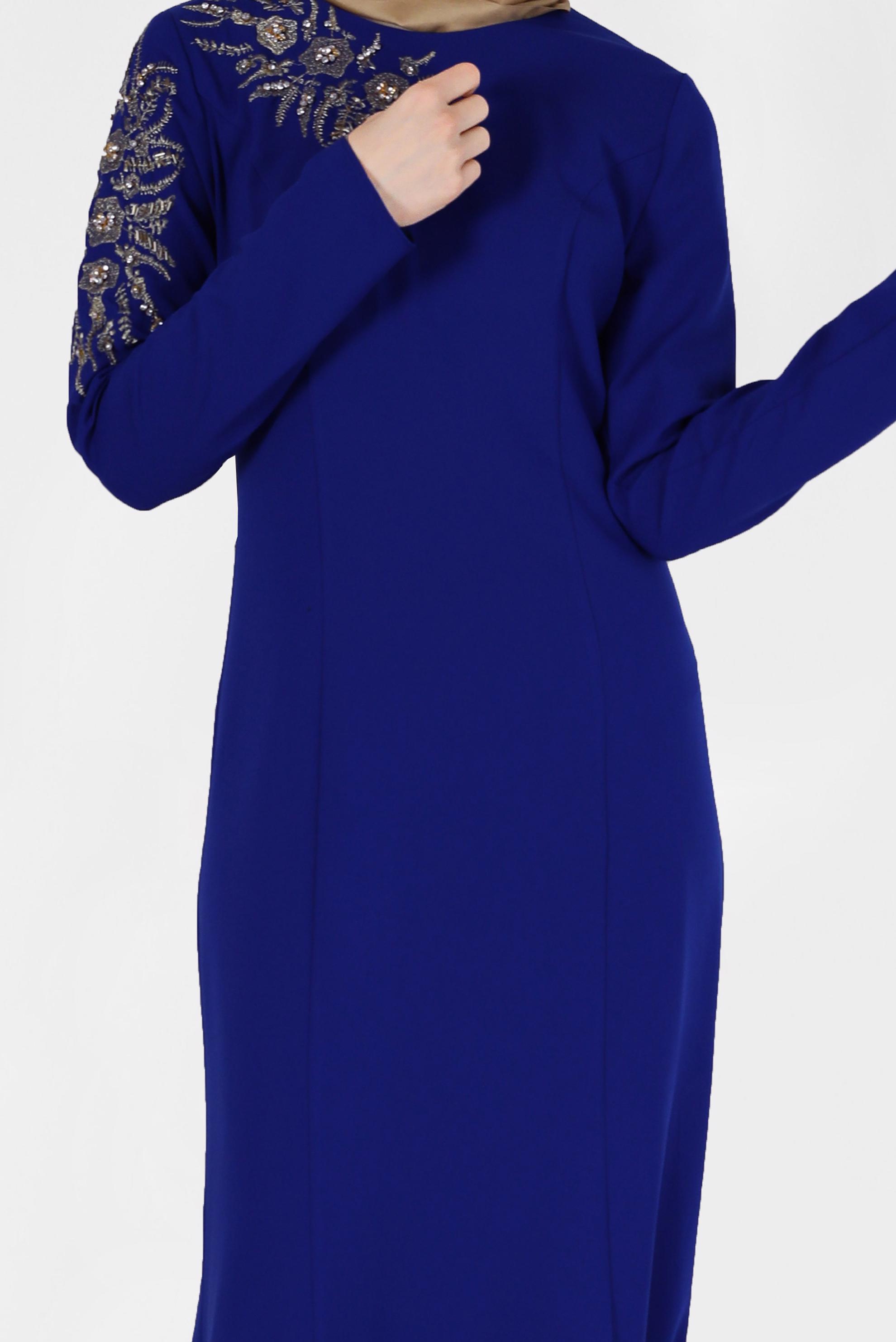 Tesettür giyim LACİVERT İŞLEME DETAYLI BALIK ABİYE 5399 