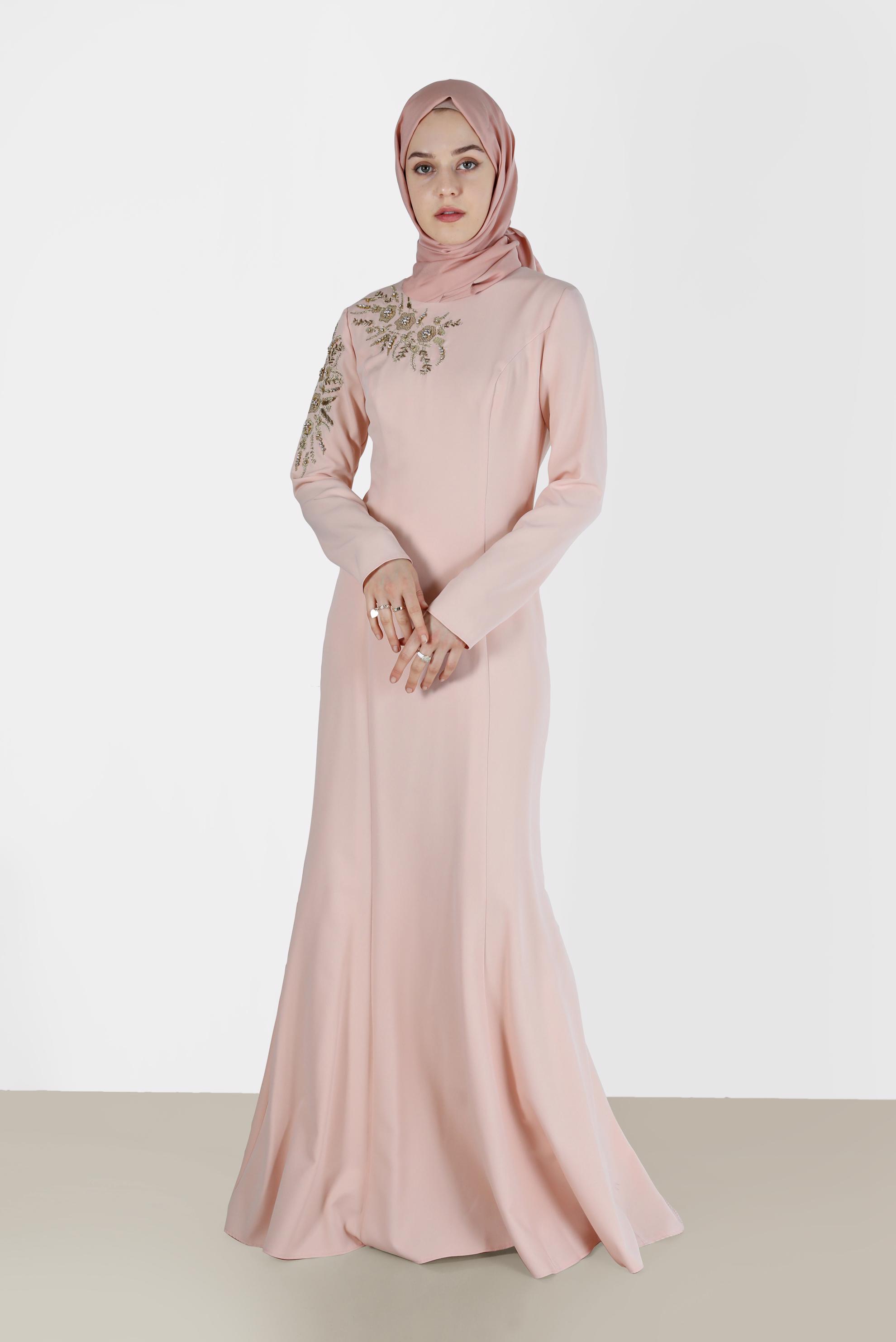Tesettür giyim PUDRA İŞLEME DETAYLI BALIK ABİYE 5399 