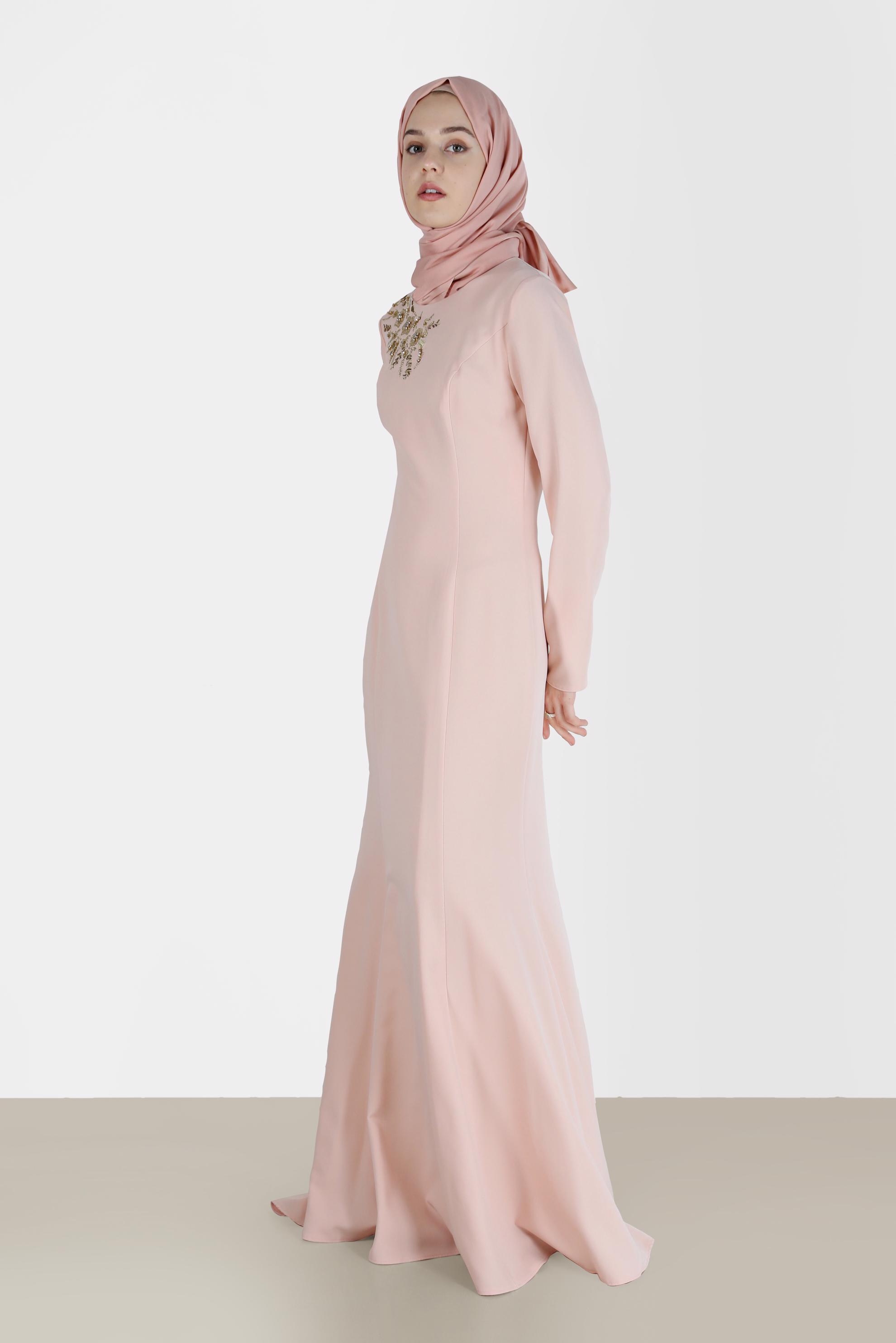 Tesettür giyim PUDRA İŞLEME DETAYLI BALIK ABİYE 5399 