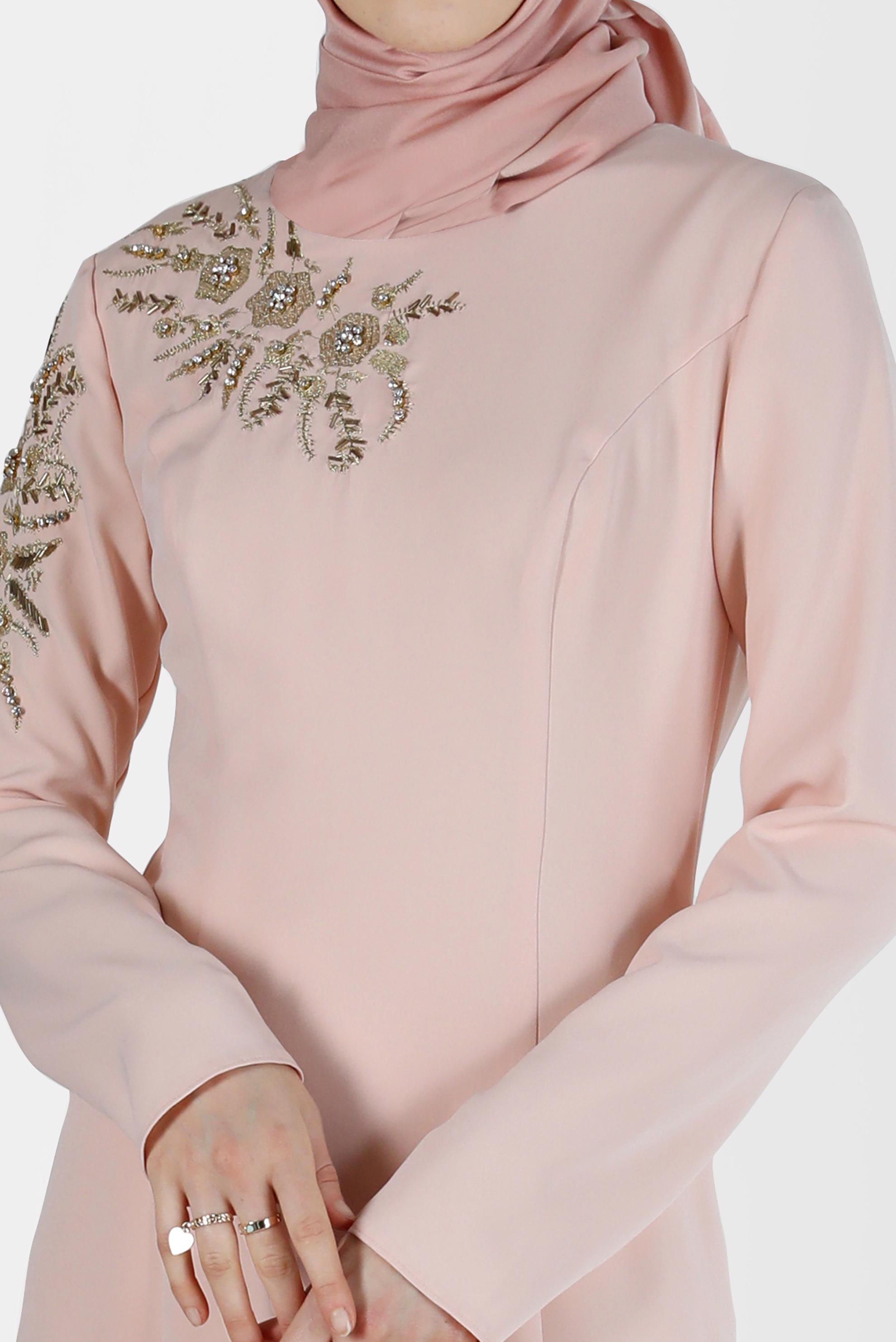 Tesettür giyim PUDRA İŞLEME DETAYLI BALIK ABİYE 5399 