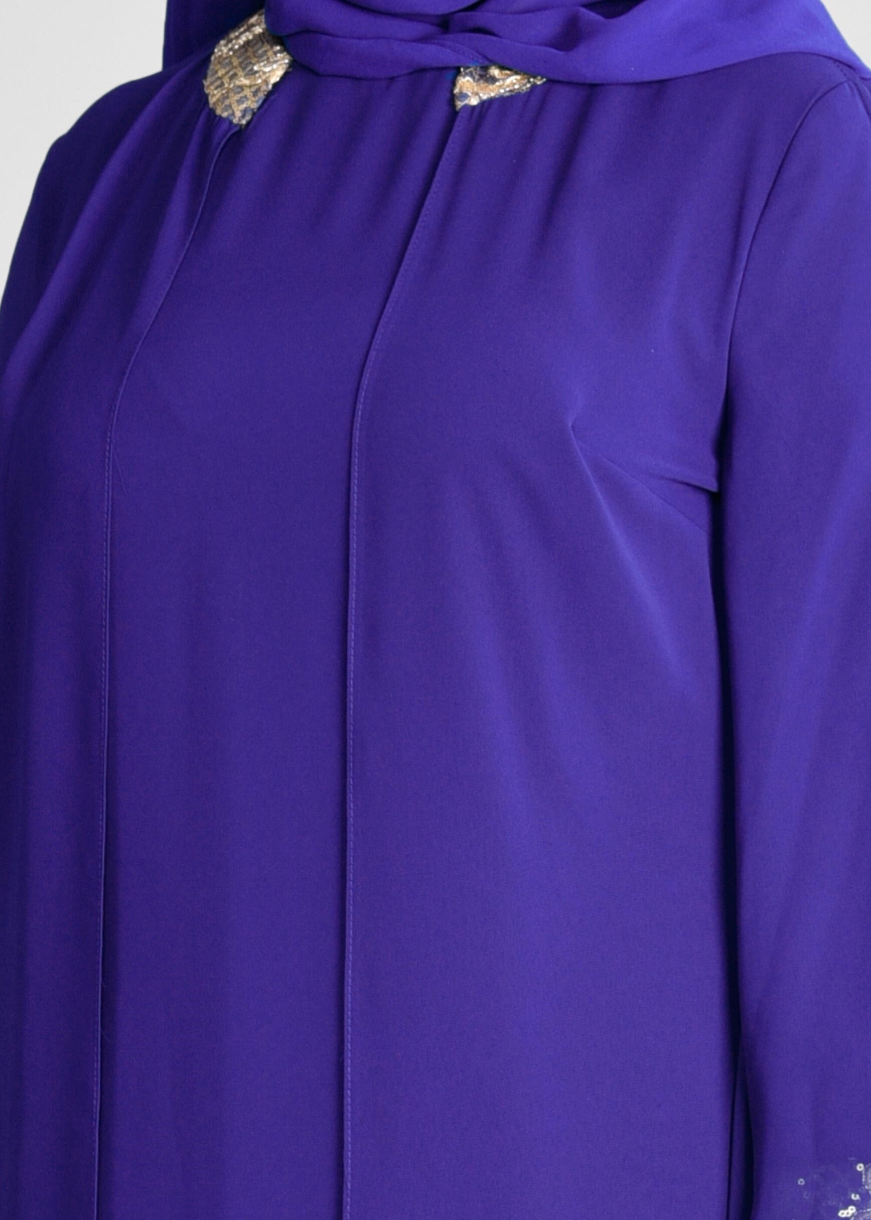 Tesettür giyim MAVİ YARASA KOLLU ŞİFON ABİYE ELBİSE 5406