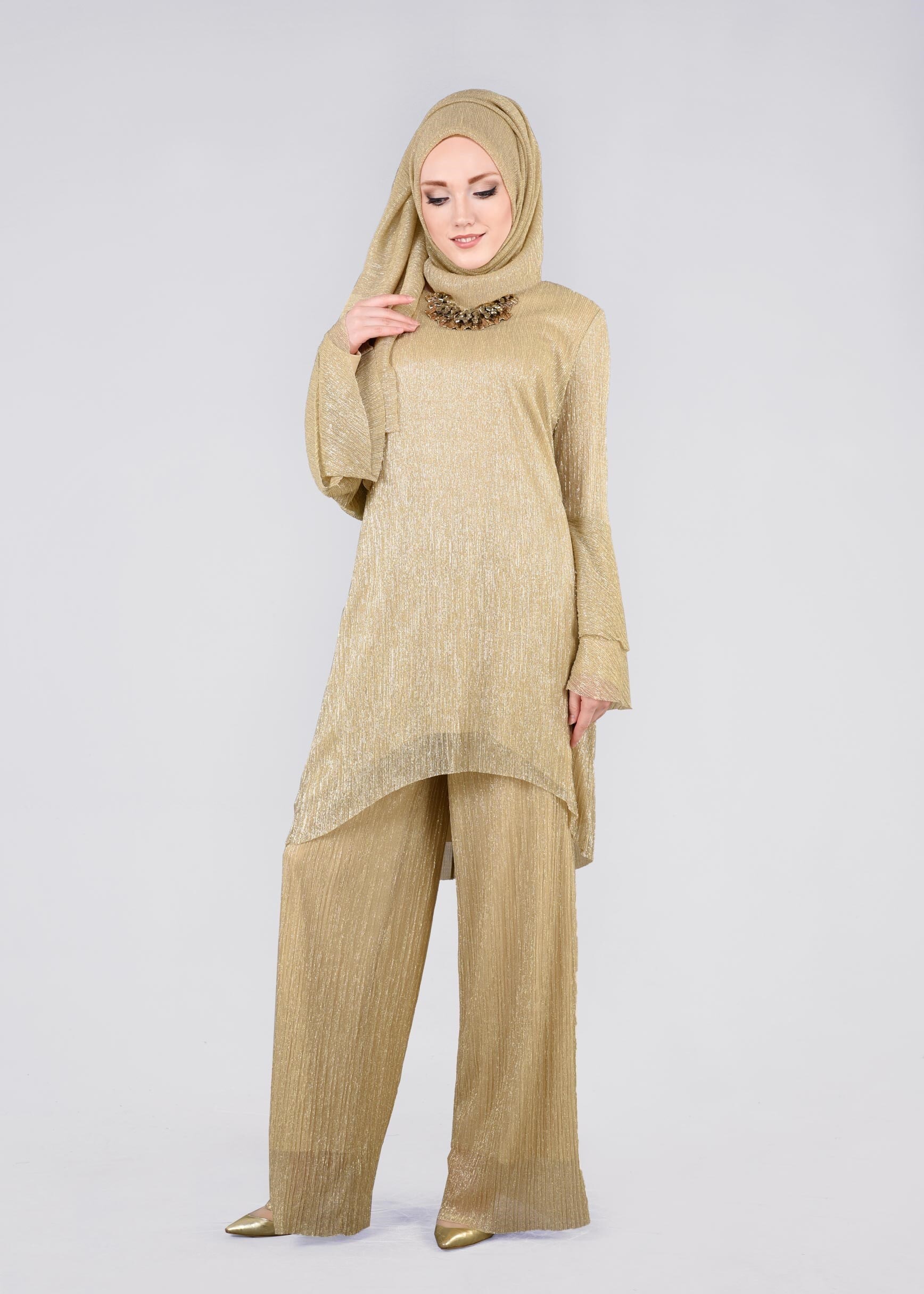 Tesettür giyim ALTIN 5408 NEW CHRİSTİNE 2&prime;Lİ PANT.ABİYE 40/46