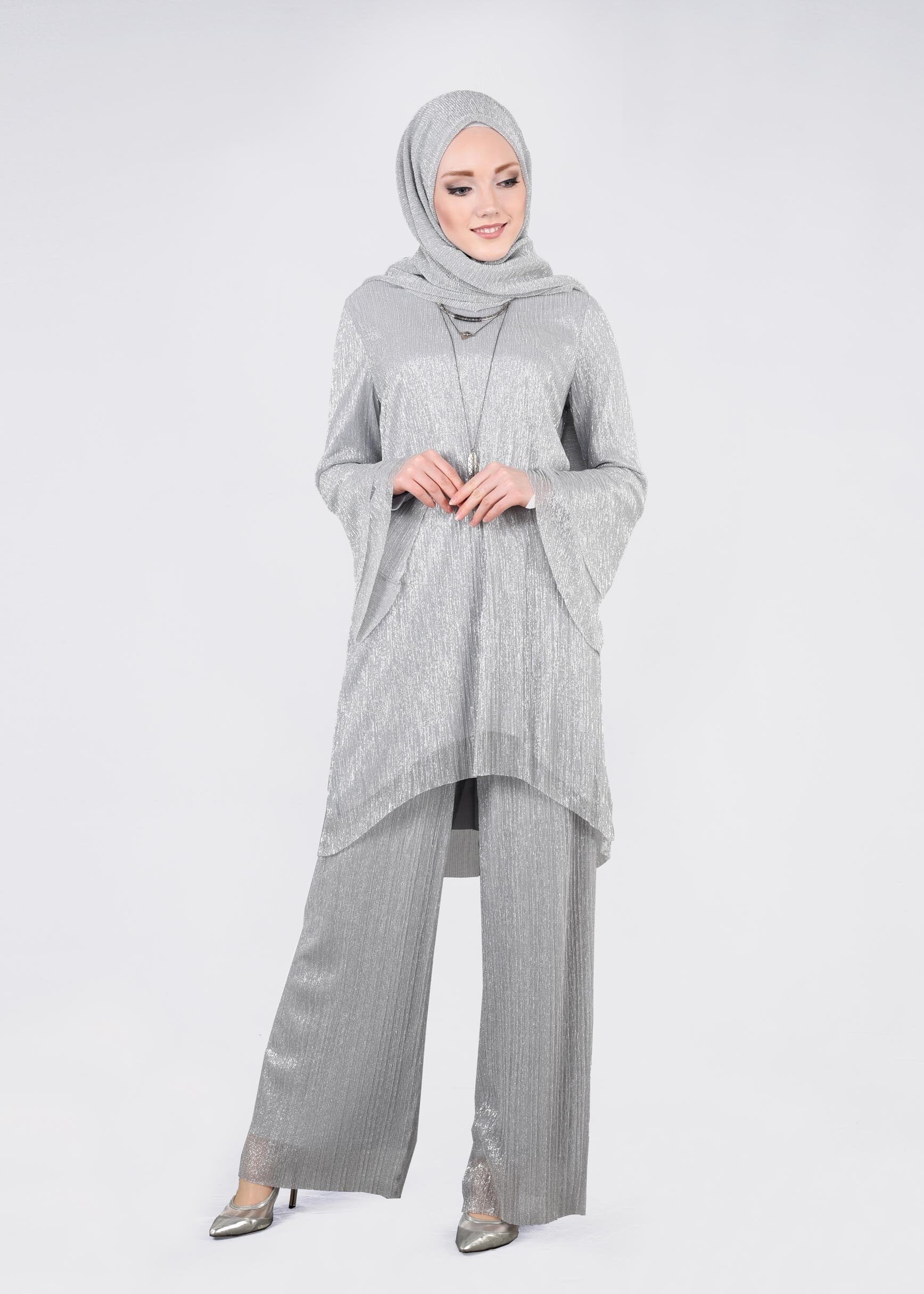 Tesettür giyim GÜMÜŞ 5408 NEW CHRİSTİNE 2&prime;Lİ PANT.ABİYE 40/46