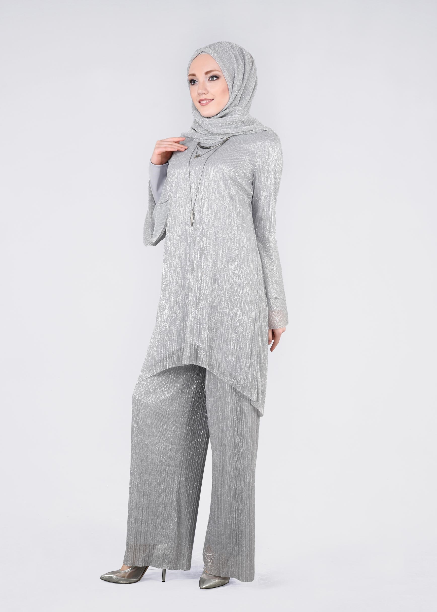 Tesettür giyim GÜMÜŞ 5408 NEW CHRİSTİNE 2&prime;Lİ PANT.ABİYE 40/46