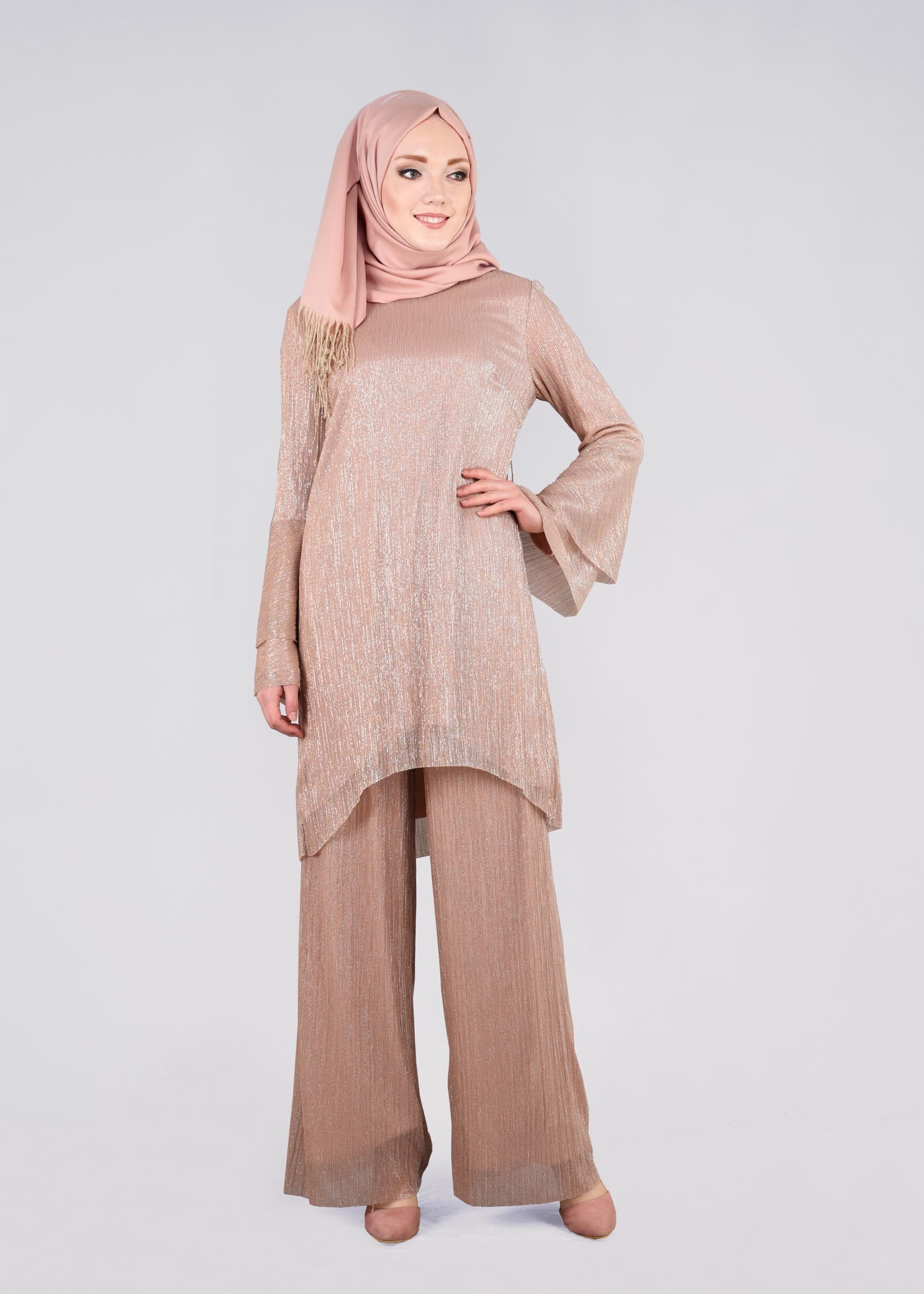 Tesettür giyim PUDRA 5408 NEW CHRİSTİNE 2&prime;Lİ PANT.ABİYE 40/46