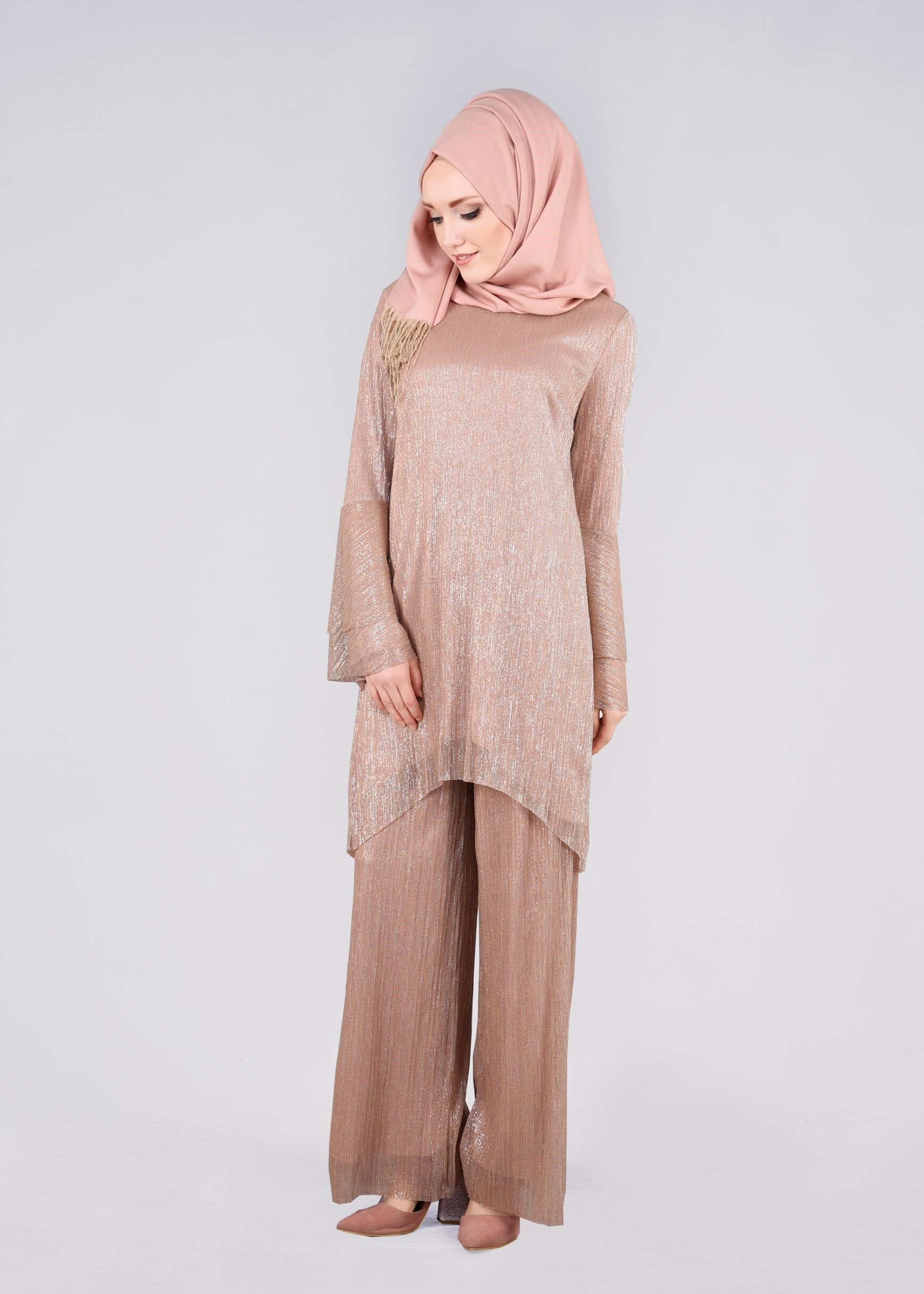 Tesettür giyim PUDRA 5408 NEW CHRİSTİNE 2&prime;Lİ PANT.ABİYE 40/46