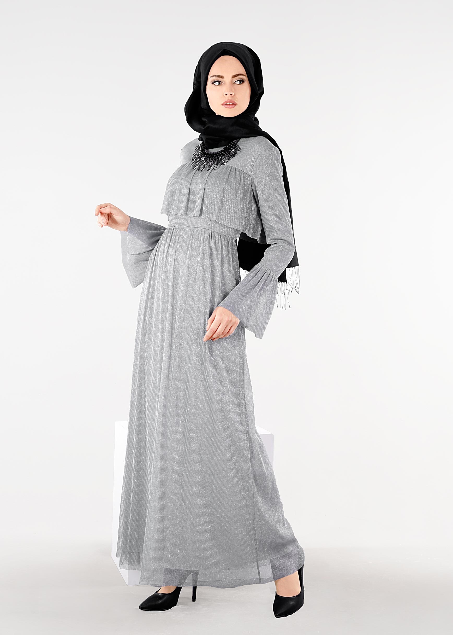 Tesettür giyim GRİ 5411 NEW HELEN ABİYE 36/42 TEK38