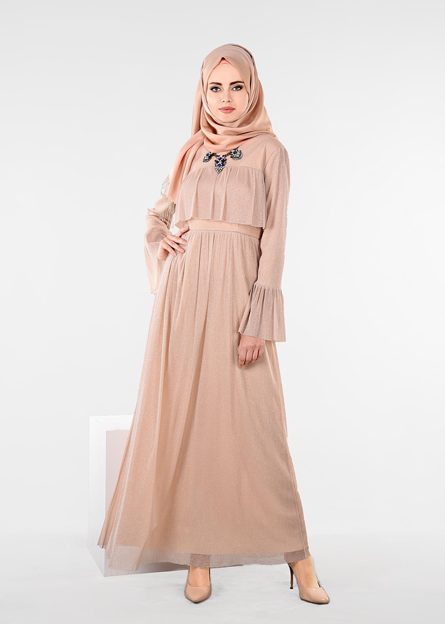 Tesettür giyim PUDRA 5411 NEW HELEN ABİYE 36/42 TEK38