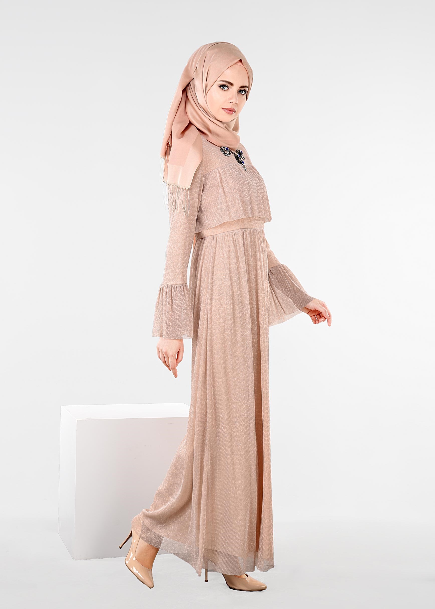 Tesettür giyim PUDRA 5411 NEW HELEN ABİYE 36/42 TEK38