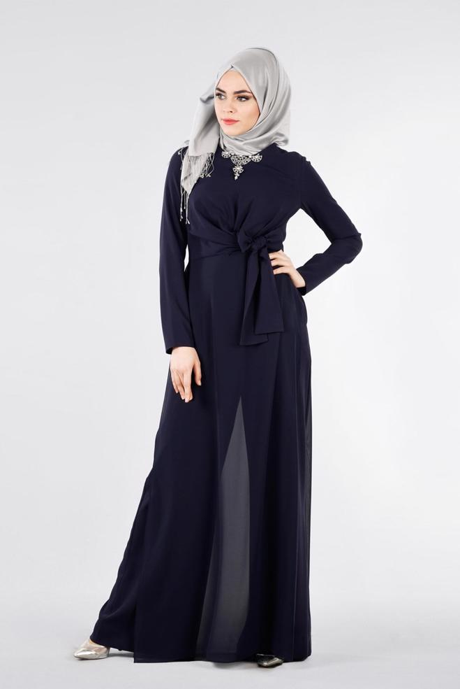 Hijab-Kleidung NAVY BLAU 5318 ASLI 5929 TESETTÜR ABİYE TULUM 38/42(38) TEK36 - ALVİNA