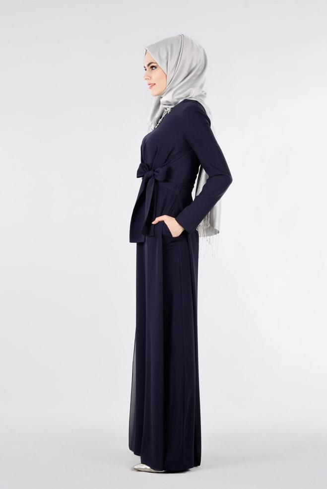 Hijab-Kleidung NAVY BLAU 5318 ASLI 5929 TESETTÜR ABİYE TULUM 38/42(38) TEK36 - ALVİNA