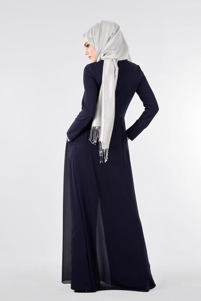 Hijab-Kleidung NAVY BLAU 5318 ASLI 5929 TESETTÜR ABİYE TULUM 38/42(38) TEK36 - ALVİNA