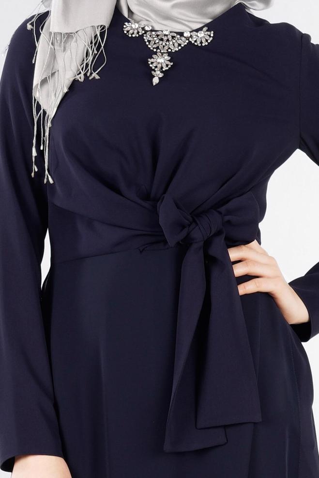 Hijab-Kleidung NAVY BLAU 5318 ASLI 5929 TESETTÜR ABİYE TULUM 38/42(38) TEK36 - ALVİNA