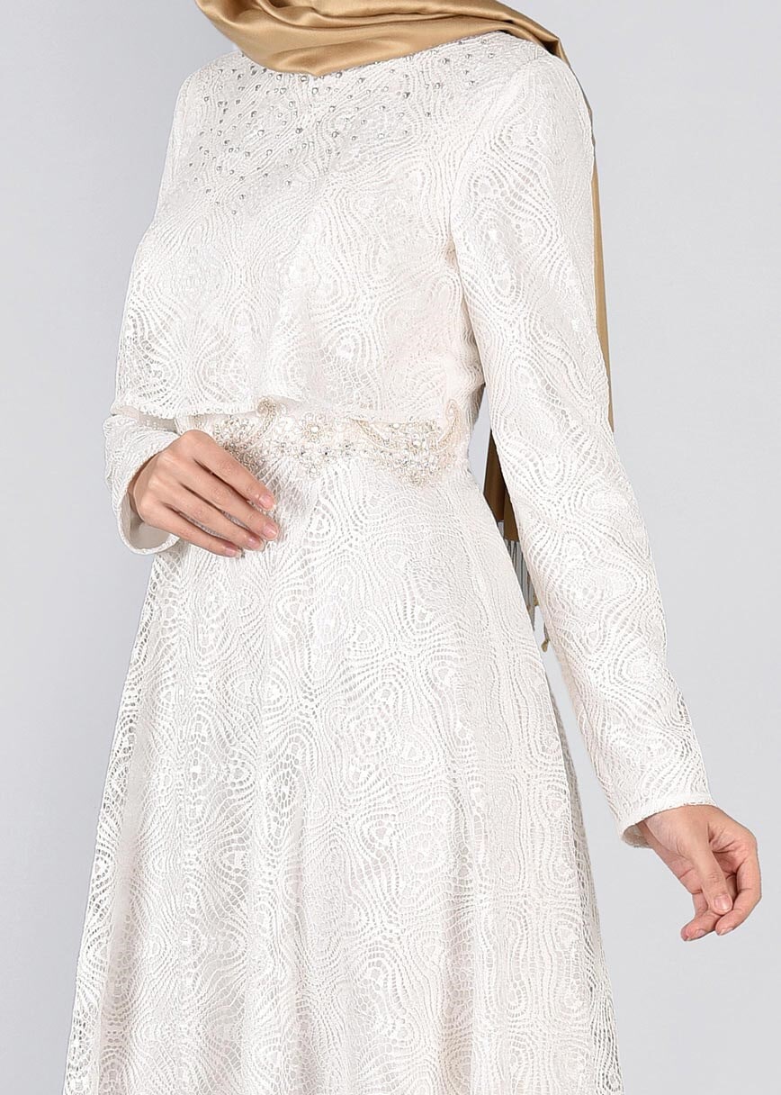 Tesettür giyim BEYAZ 5337 DANTEL 565 ABİYE 36/42 TEK38