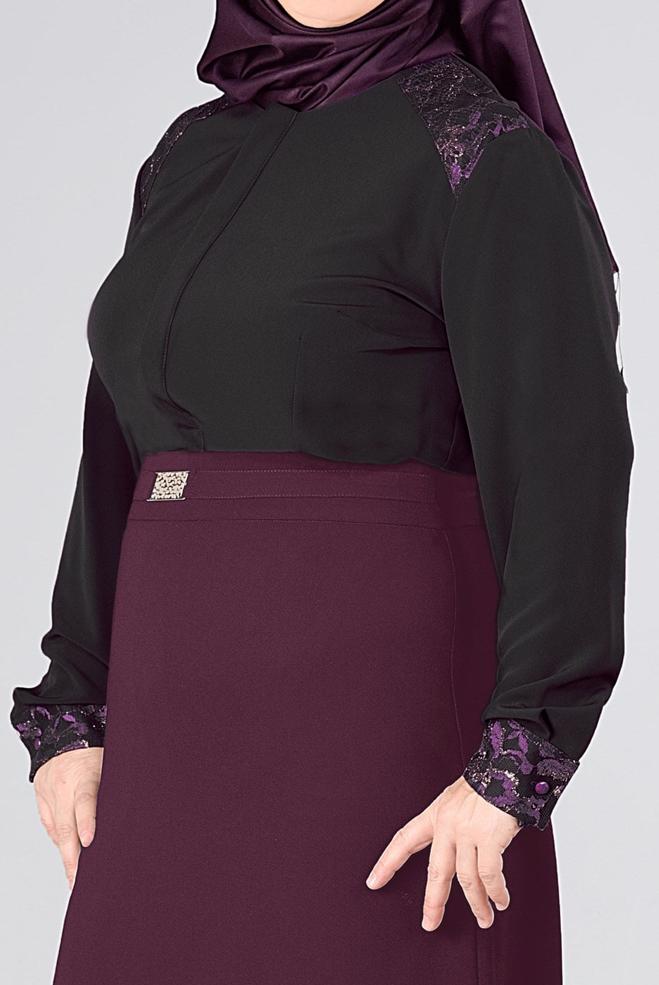 Vêtements hijab NOIR BLOUSE BRODÉE AUX POIGNETS ET AUX ÉPAULES 2680 - ALVİNA