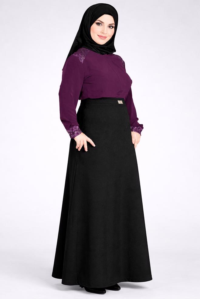 Hijab clothing PURPLE EMBROIDERED CUFFS AND SHOULDERS BLOUSE 2680 - ALVİNA