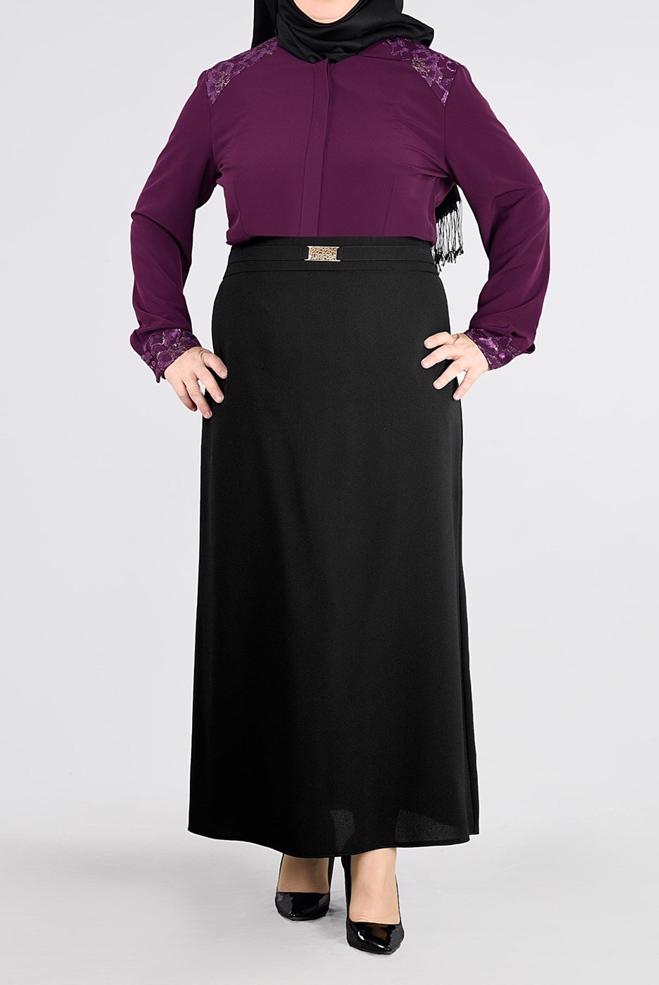 Vêtements hijab POURPRE BLOUSE BRODÉE AUX POIGNETS ET AUX ÉPAULES 2680 - ALVİNA