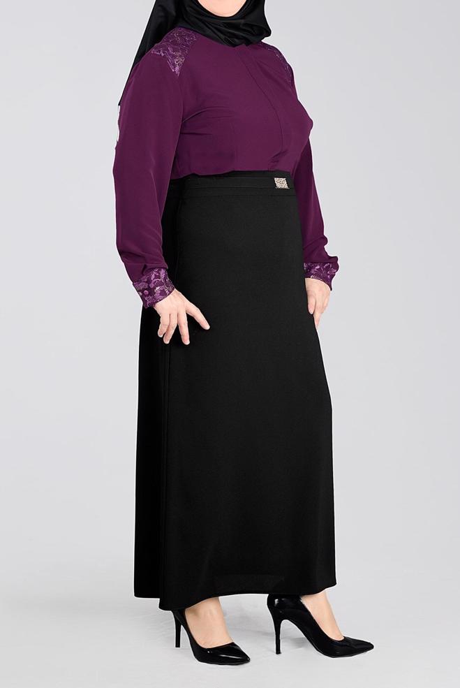 Vêtements hijab POURPRE BLOUSE BRODÉE AUX POIGNETS ET AUX ÉPAULES 2680 - ALVİNA