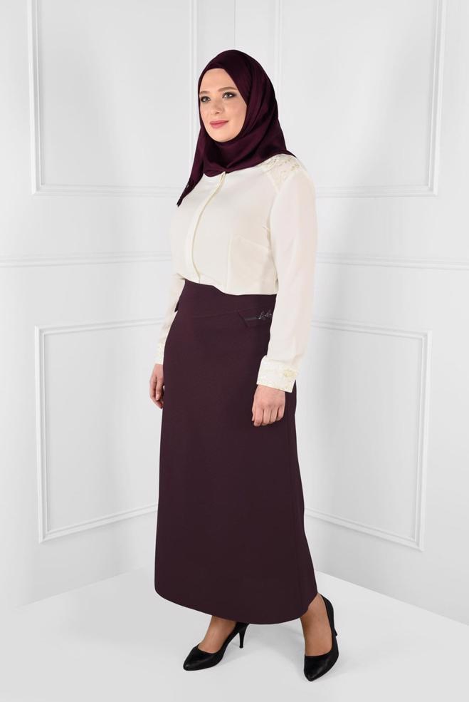 Vêtements hijab ÉCRUE BLOUSE BRODÉE AUX POIGNETS ET AUX ÉPAULES 2680 - ALVİNA