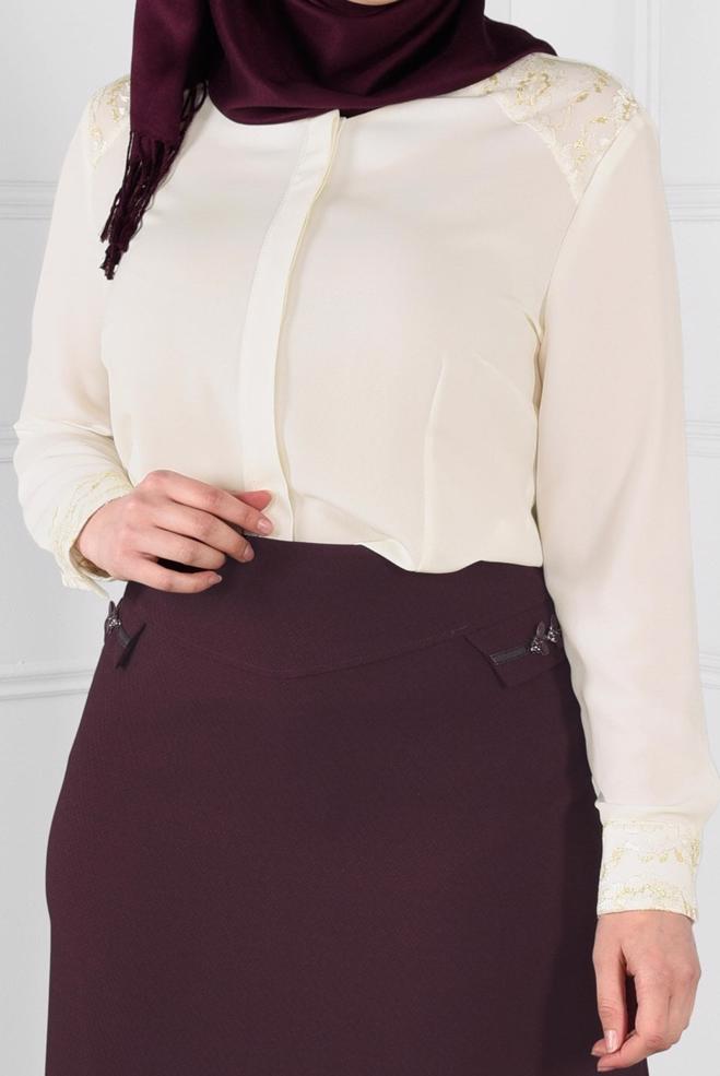 Vêtements hijab ÉCRUE BLOUSE BRODÉE AUX POIGNETS ET AUX ÉPAULES 2680 - ALVİNA