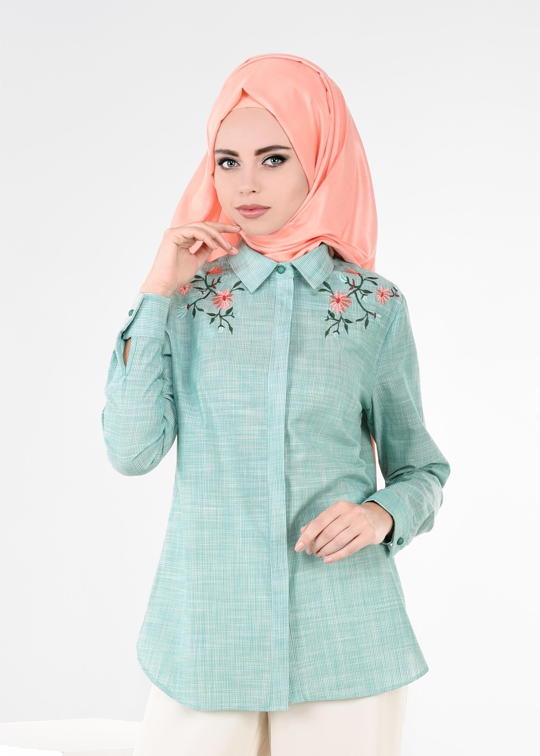 Tesettür giyim YEŞİL 2687 2703 BLUZ 40/48 TEK38