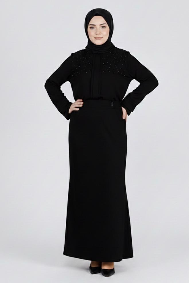 Hijab clothing BLACK PEARL DETAILED BLOUSE WITH FRILLED CUFFS 2695 - ALVİNA