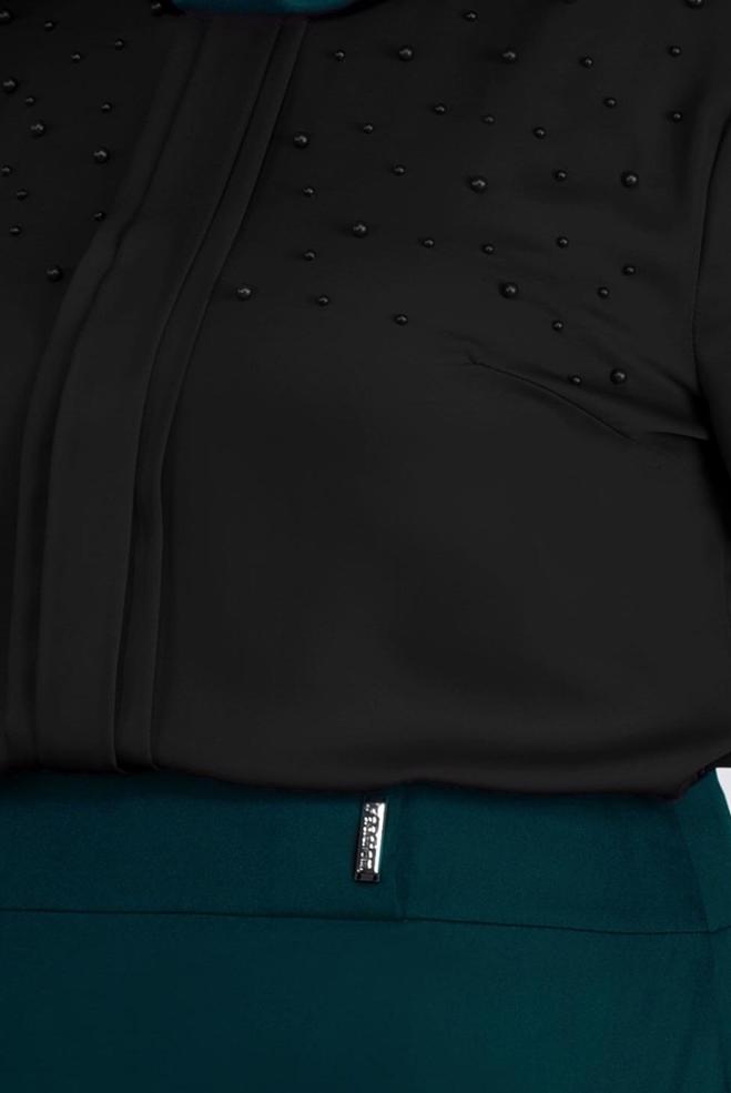 Vêtements hijab NOIR BLOUSE DÉTAILLÉE DE PERLES ET POIGNETS À VOLANTS 2695 - ALVİNA
