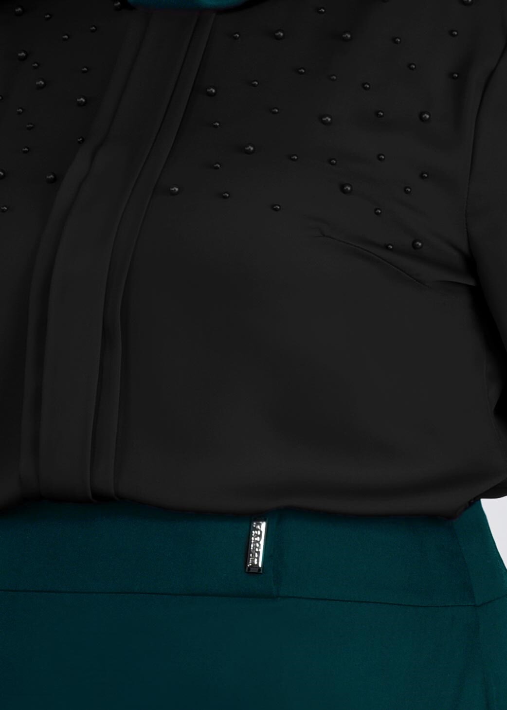 Tesettür giyim SİYAH MANŞETLERİ FIRFIRLI İNCİ DETAYLI BLUZ 2695