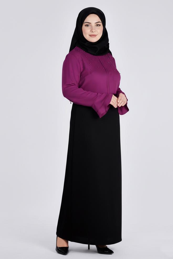 Hijab clothing PURPLE PEARL DETAILED BLOUSE WITH FRILLED CUFFS 2695 - ALVİNA