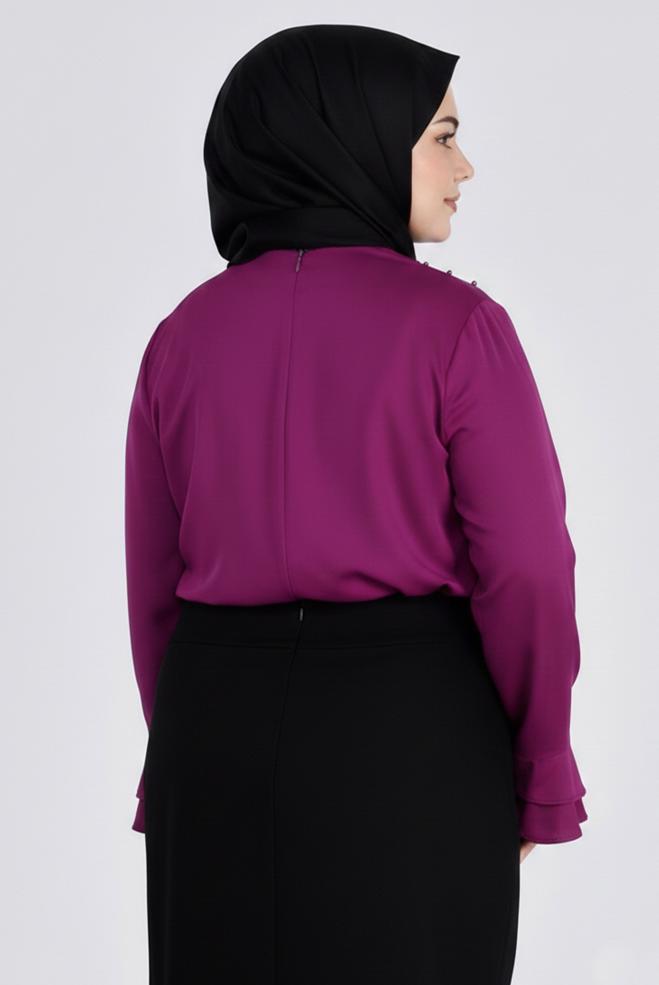 Hijab clothing PURPLE PEARL DETAILED BLOUSE WITH FRILLED CUFFS 2695 - ALVİNA