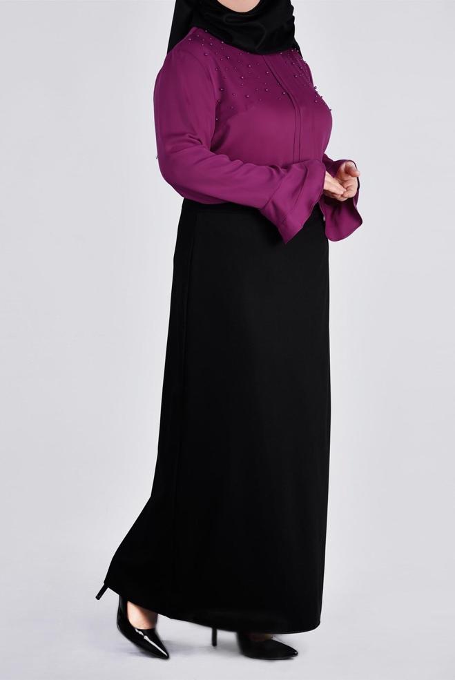 Vêtements hijab POURPRE BLOUSE DÉTAILLÉE DE PERLES ET POIGNETS À VOLANTS 2695 - ALVİNA