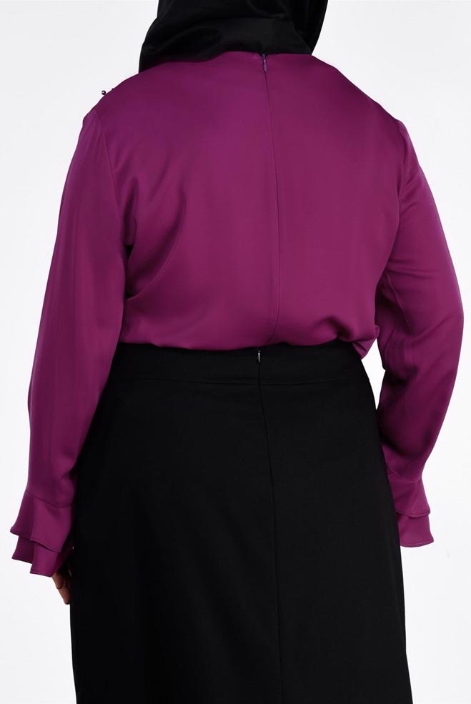 Vêtements hijab POURPRE BLOUSE DÉTAILLÉE DE PERLES ET POIGNETS À VOLANTS 2695 - ALVİNA