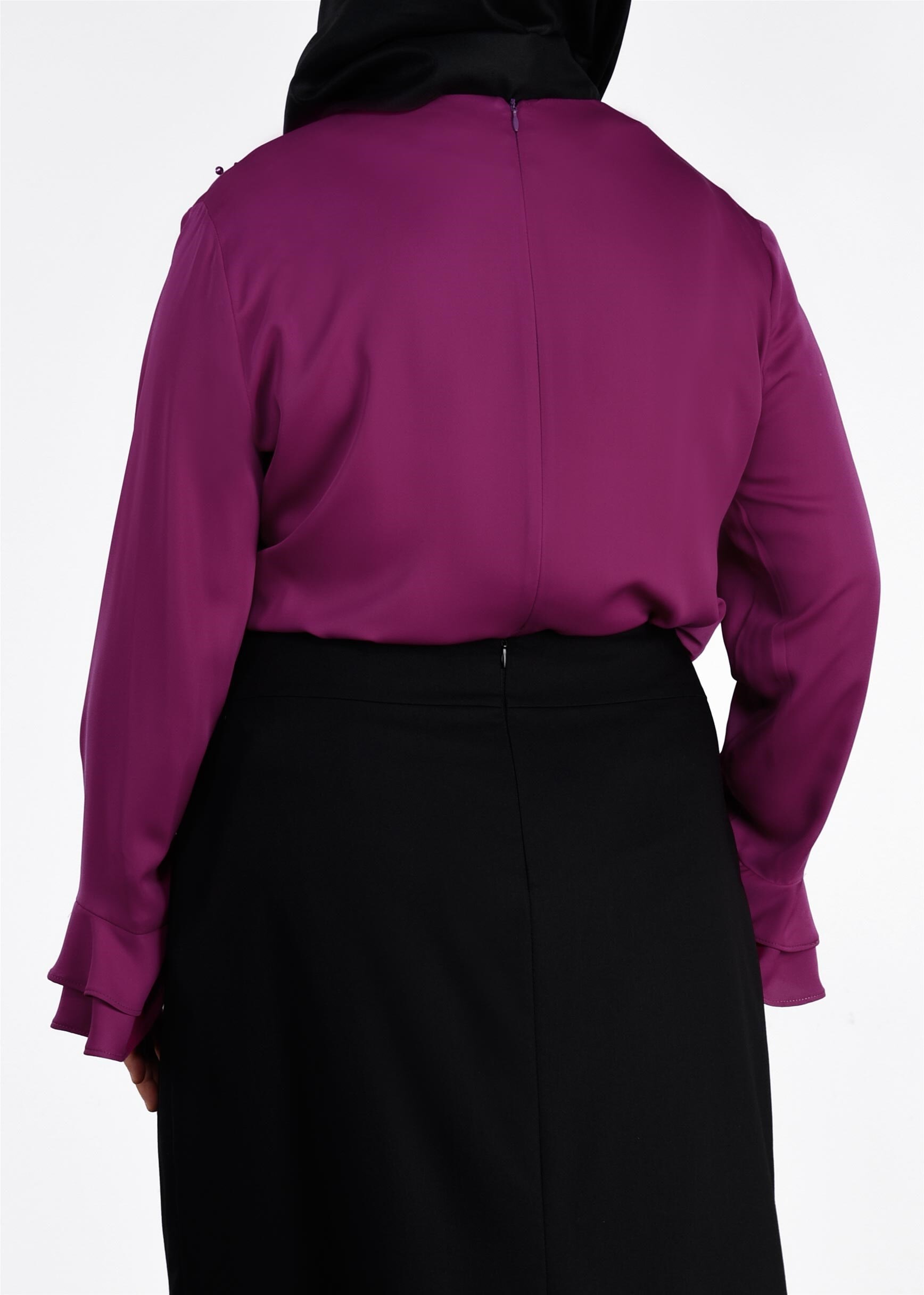 Vêtements hijab POURPRE BLOUSE DÉTAILLÉE DE PERLES ET POIGNETS À VOLANTS 2695