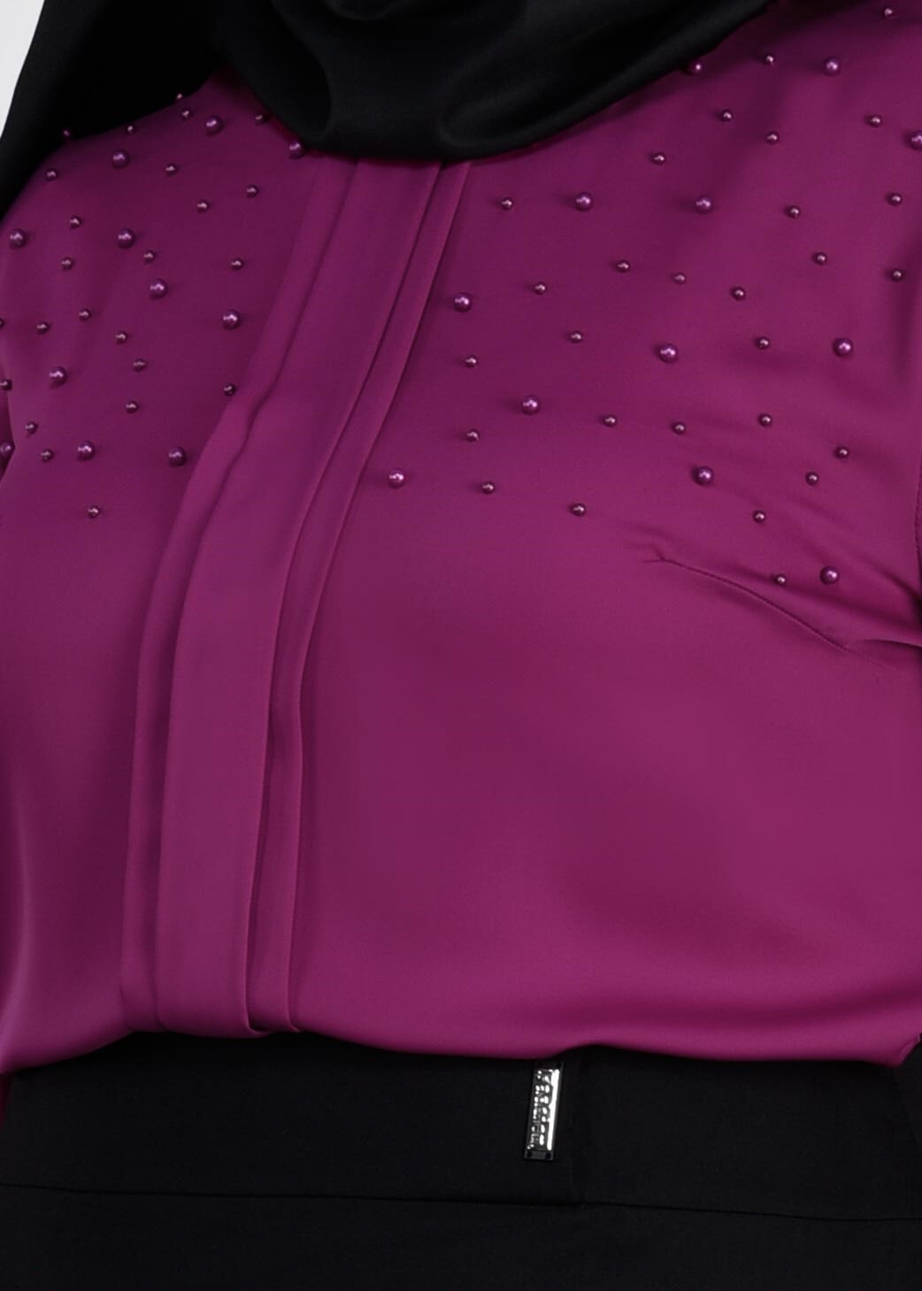 Vêtements hijab POURPRE BLOUSE DÉTAILLÉE DE PERLES ET POIGNETS À VOLANTS 2695
