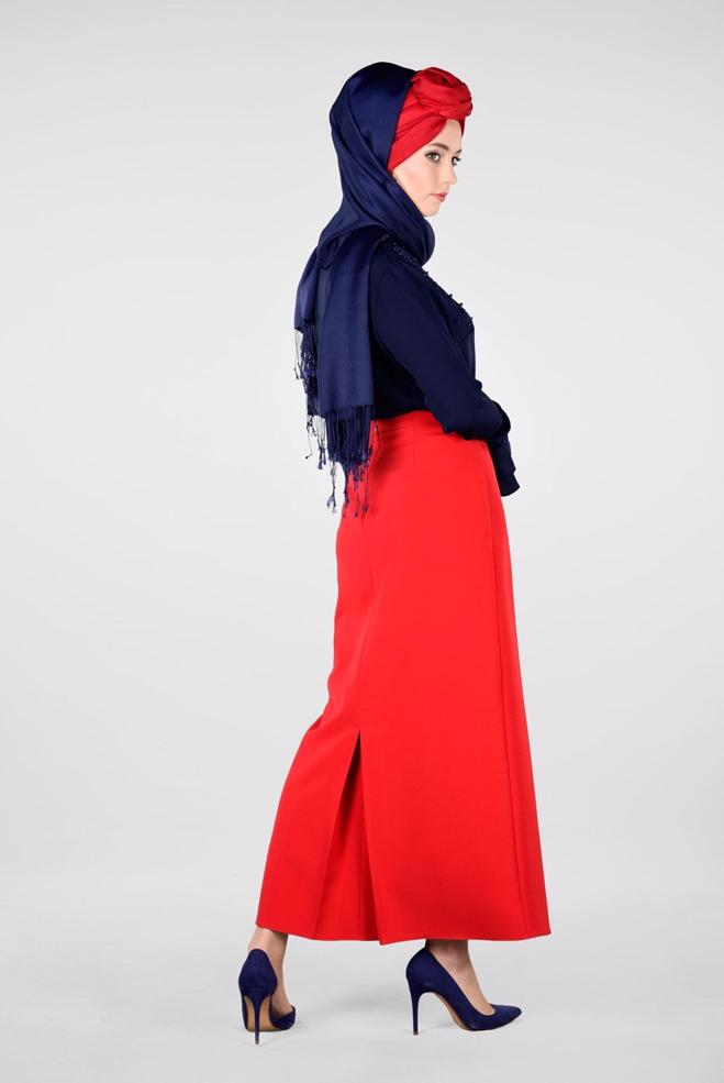 Vêtements hijab BLEU MARINE BLOUSE DÉTAILLÉE DE PERLES ET POIGNETS À VOLANTS 2695 - ALVİNA