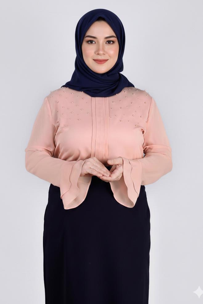Hijab clothing POWDER PEARL DETAILED BLOUSE WITH FRILLED CUFFS 2695 - ALVİNA