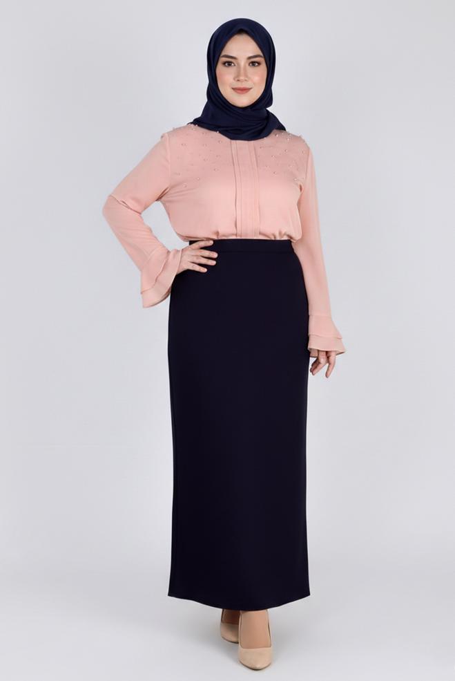 Hijab clothing POWDER PEARL DETAILED BLOUSE WITH FRILLED CUFFS 2695 - ALVİNA