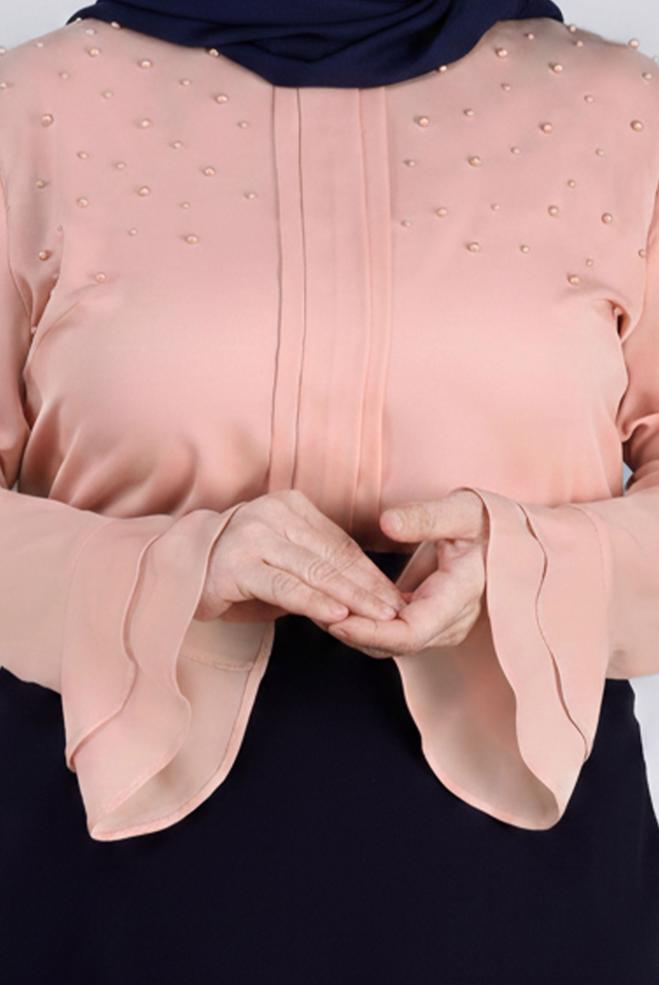 Hijab clothing POWDER PEARL DETAILED BLOUSE WITH FRILLED CUFFS 2695 - ALVİNA