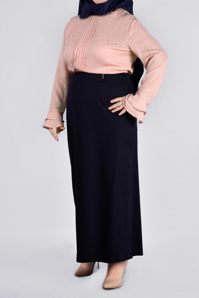 Vêtements hijab POUDRE BLOUSE DÉTAILLÉE DE PERLES ET POIGNETS À VOLANTS 2695 - ALVİNA